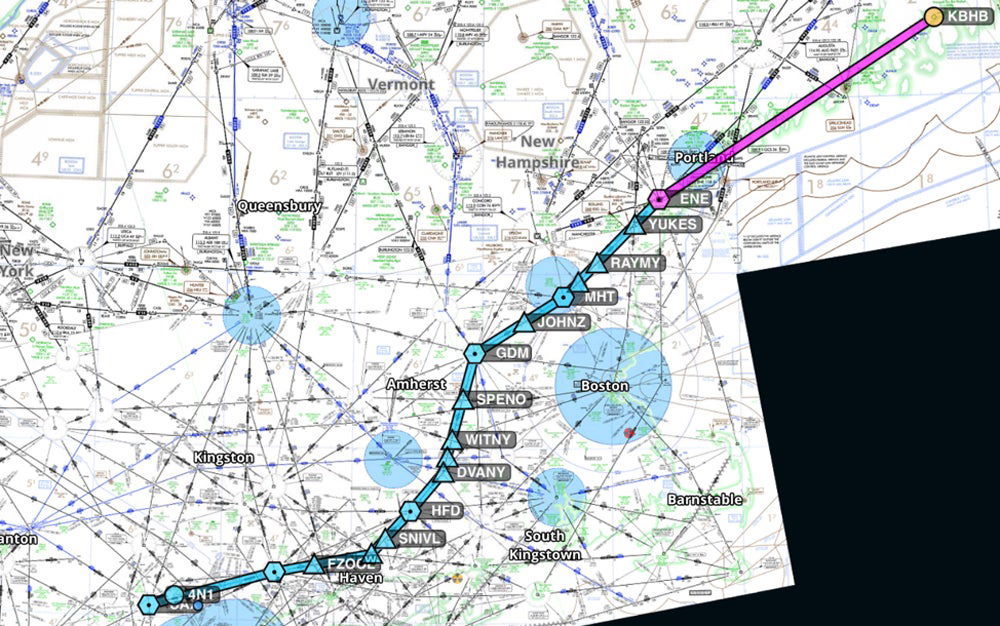 Foreflight chart showing the original clearance issued by Bangor Approach.