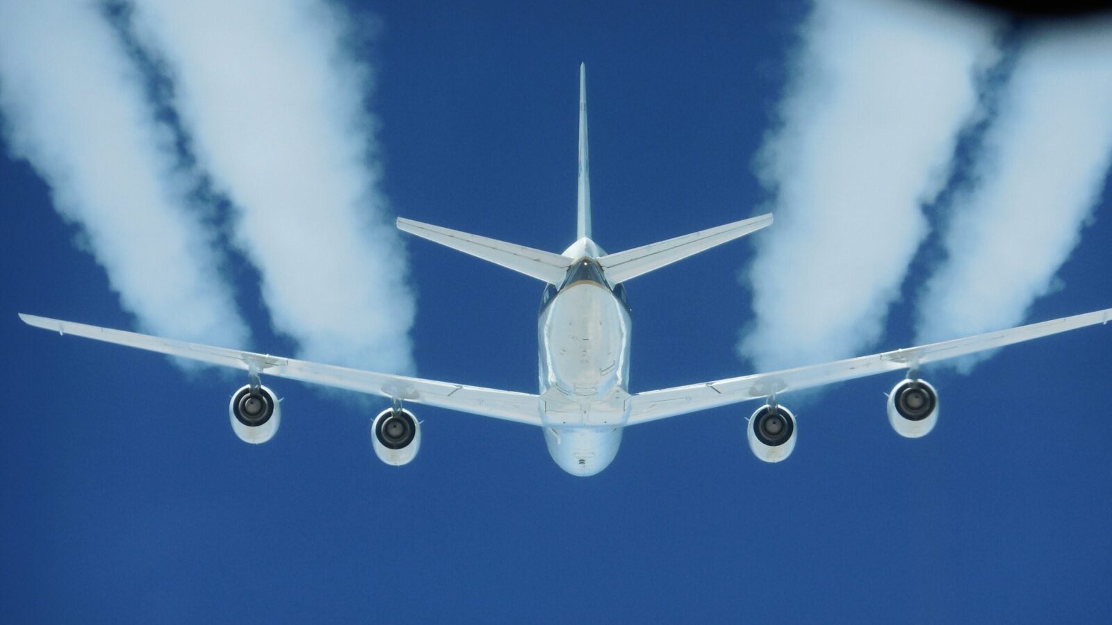 Contrails produced by aircraft.