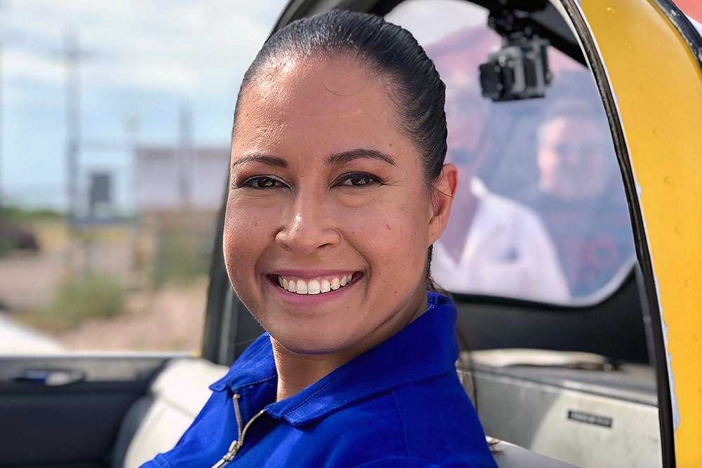 Jessica Cox in an airplane