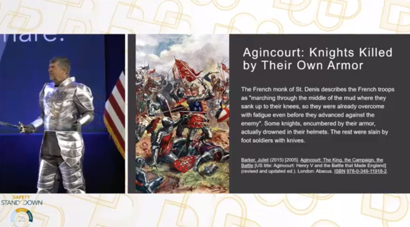 Popular presenter and safety expert Tony Kern launched the sessions with a serious take on safety, courtesy of knights in armor.
