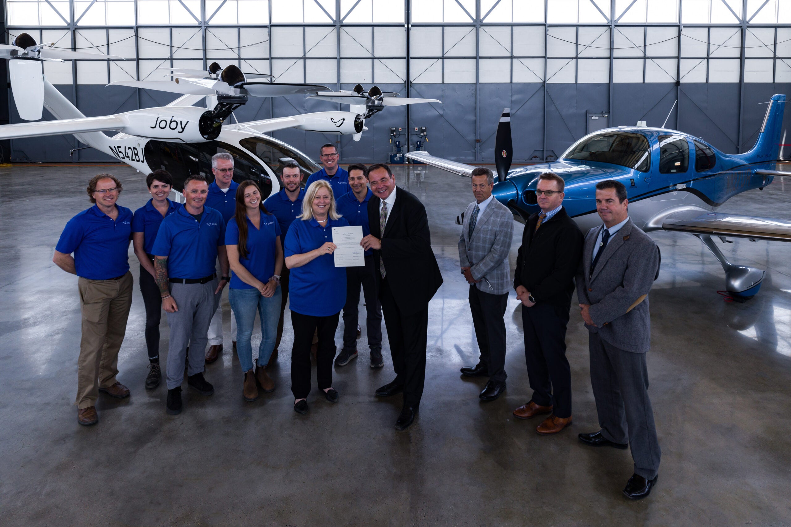 Joby Operations Team Displays the new Part 135 Certificate