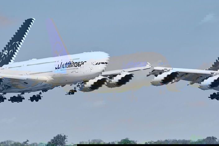 Lufthansa Airbus A380 in flight