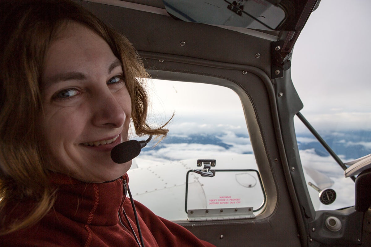 Pilot Tamsyn Waterhouse in the left seat while flying