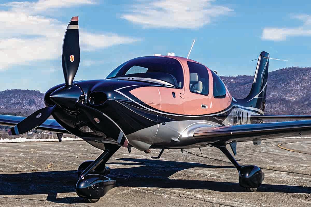A newly painted two-tone Cirrus SR22