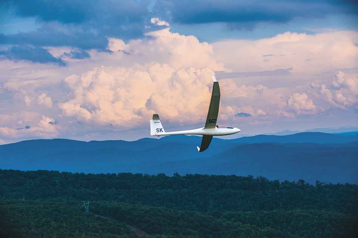 A glider pilot soars the skies over eastern Tennessee.