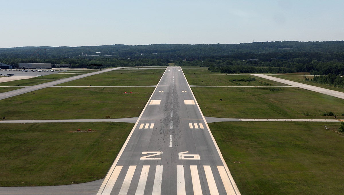 A runway approach at a rural airport in the eastern U.S.