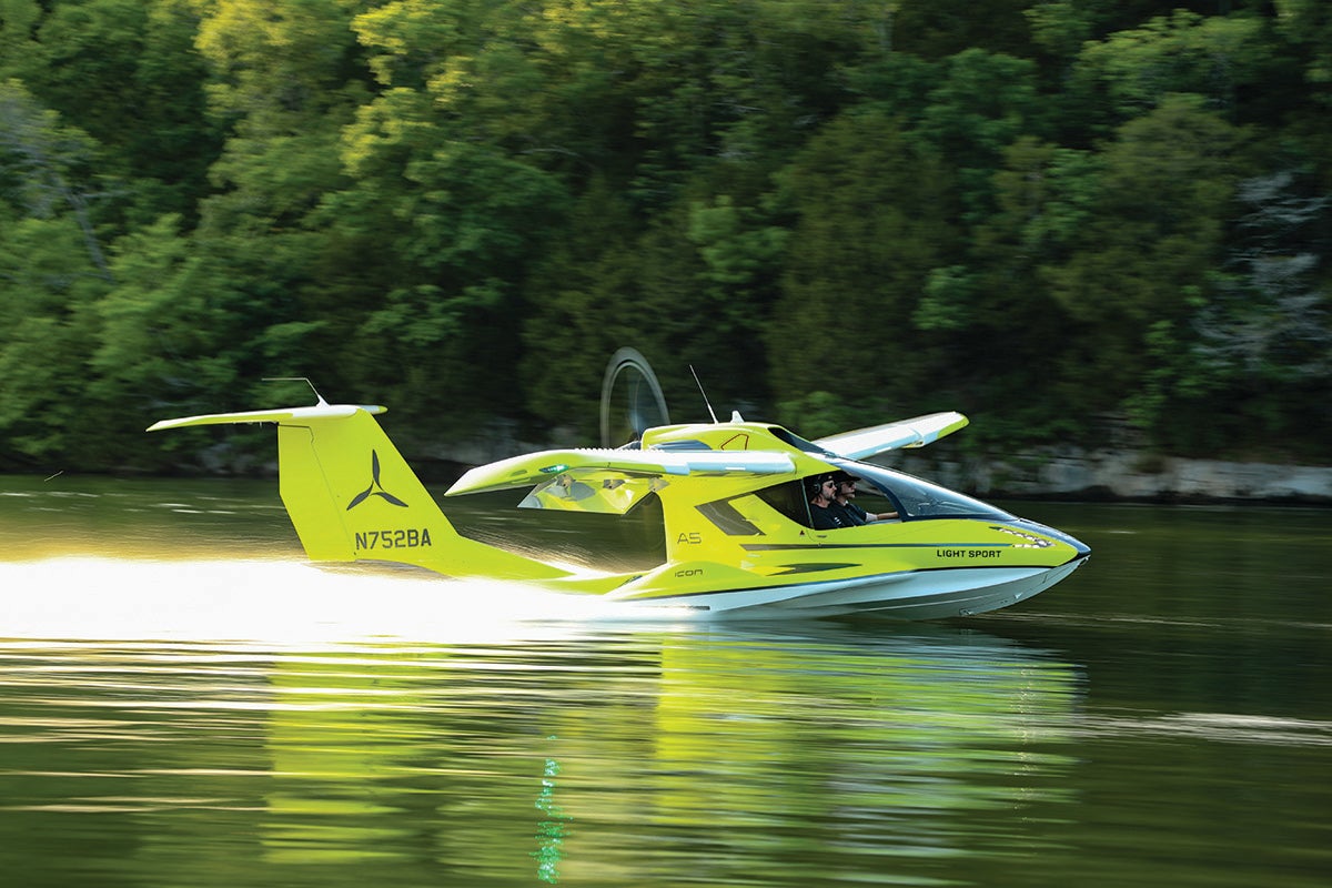 An Icon A5 aircraft on a river