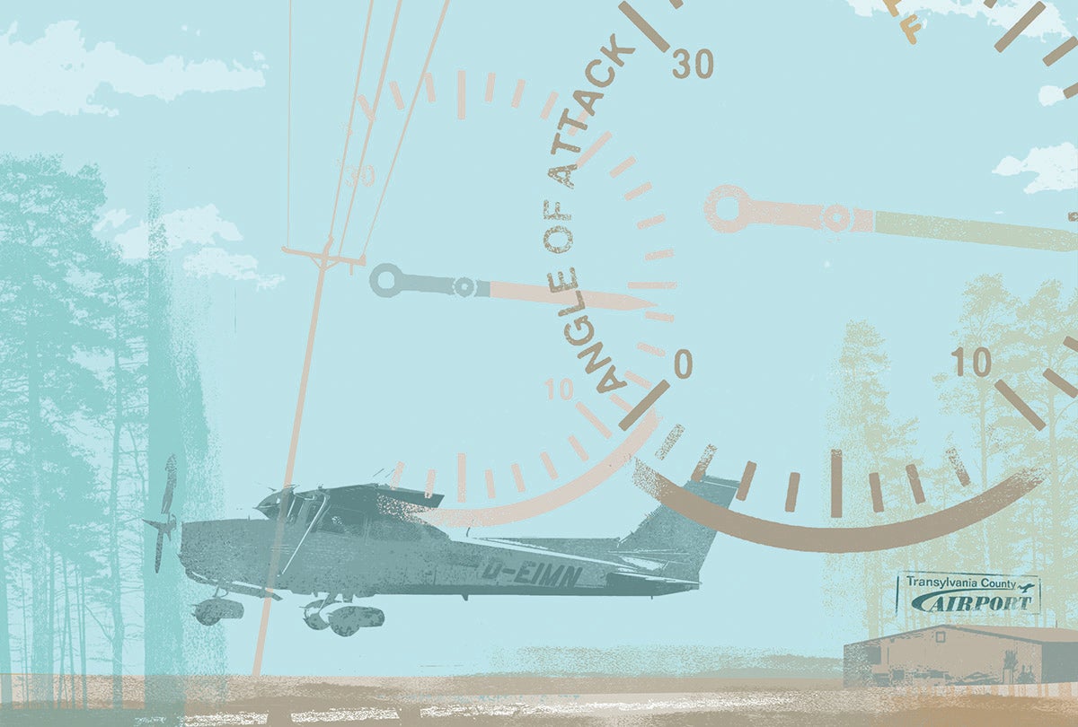 Illustration of a small aircraft landing at Transylvania County Airport.