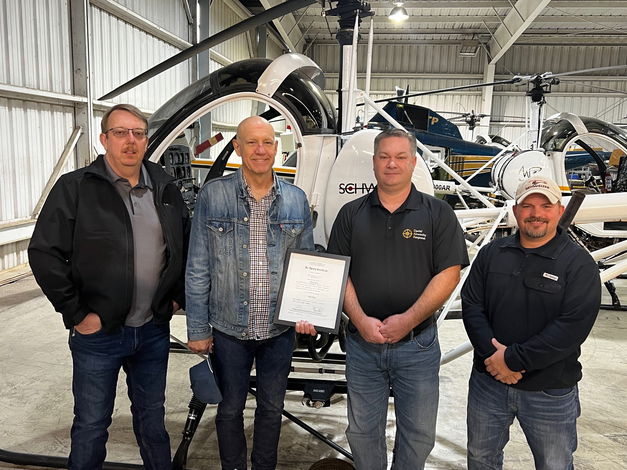 Schweizer MRO Manager Matt Craft, Schweizer President and CEO David Horton, Designated Airworthiness Representative C.J. Daniels, and Schweizer Accountable Manager Mick Birdsell. [Courtesy: Schweizer]