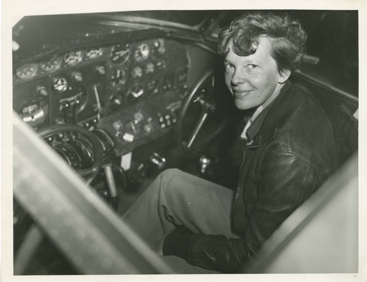 Amelia Earhart in cockpit