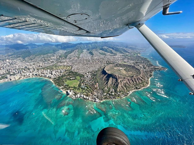 Flying over Diamond Head in Hawaii