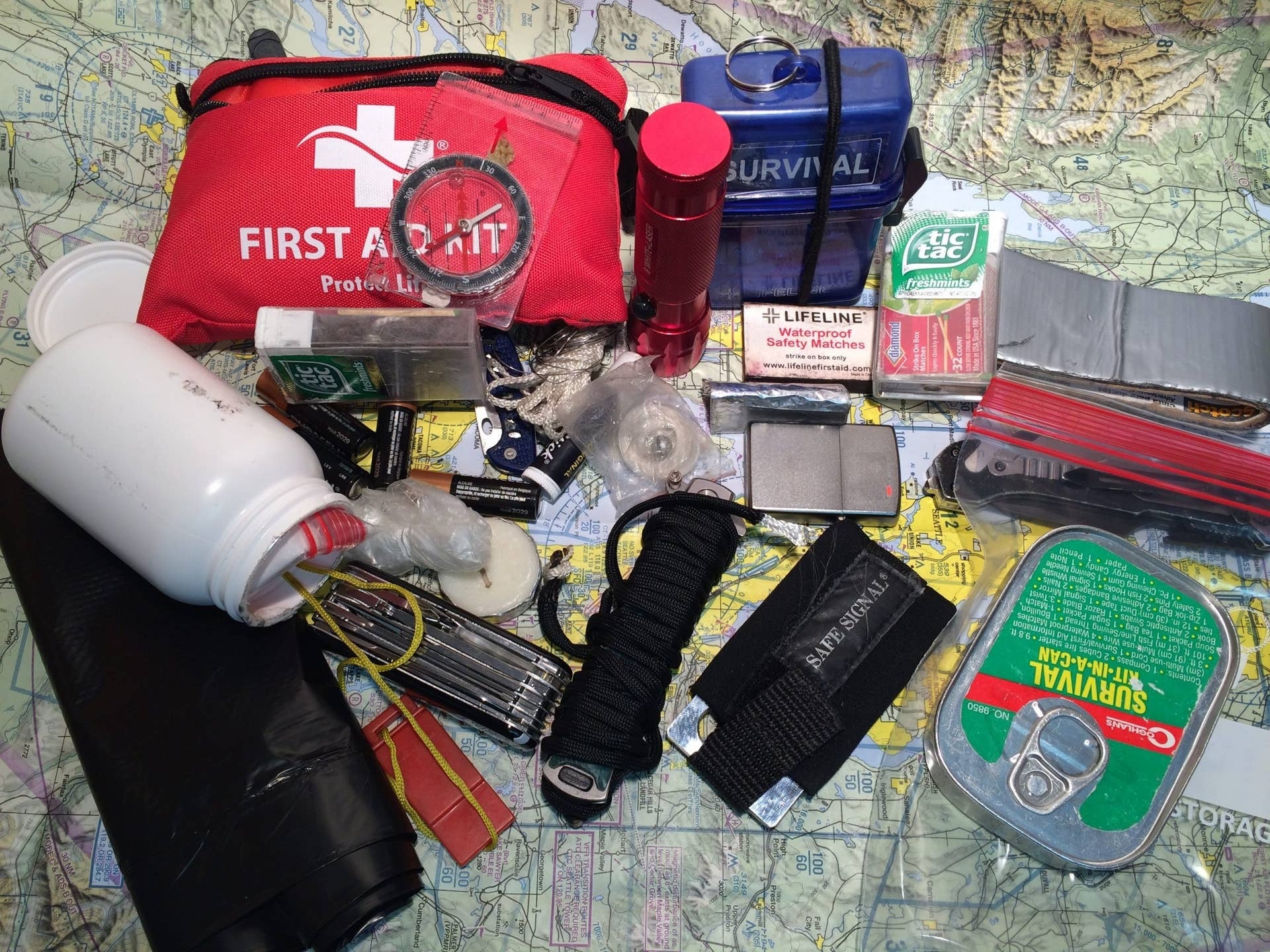 Items in an airplane emergency kit