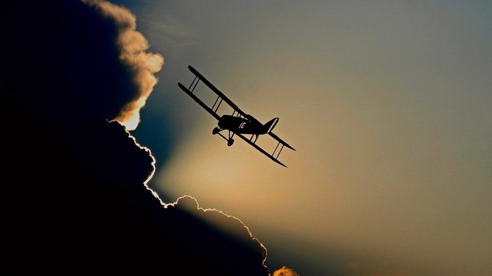 Biplane in flight