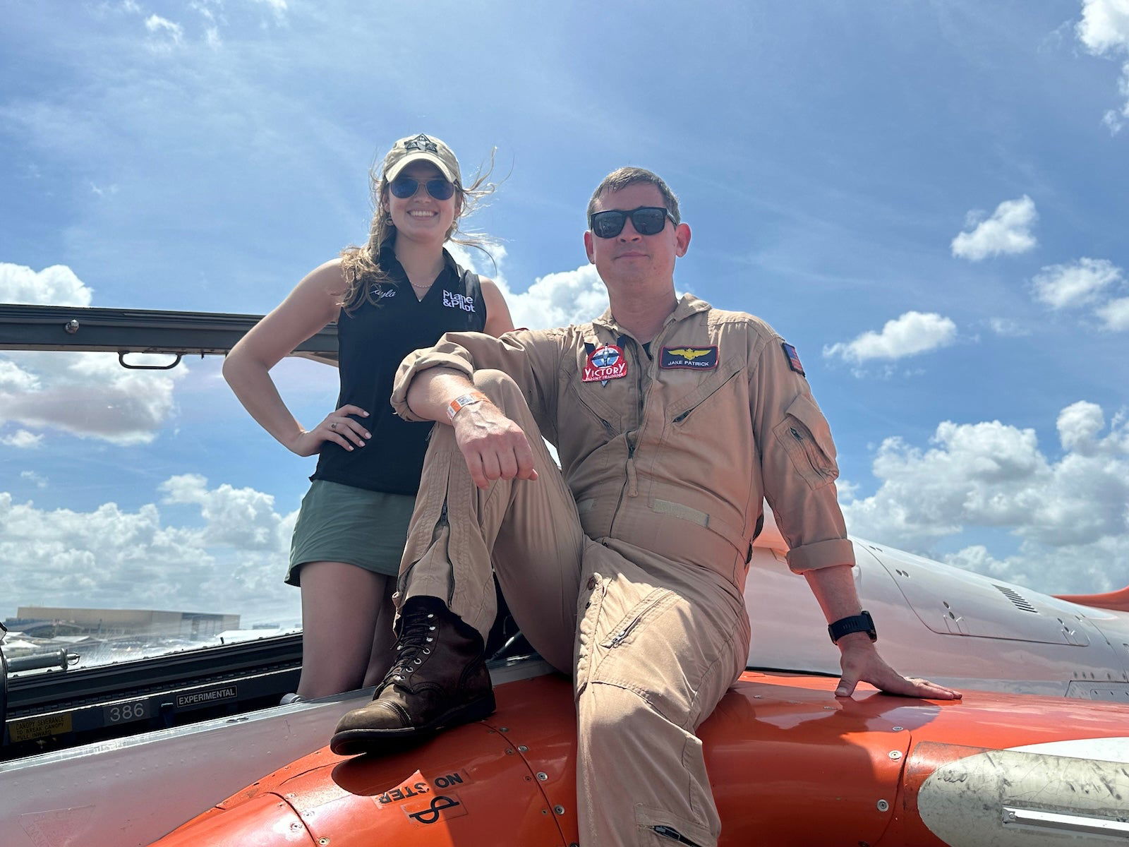 Jake Patrick demonstrated the capabilities of the Marchetti Jet to McLeod at the airshow.
