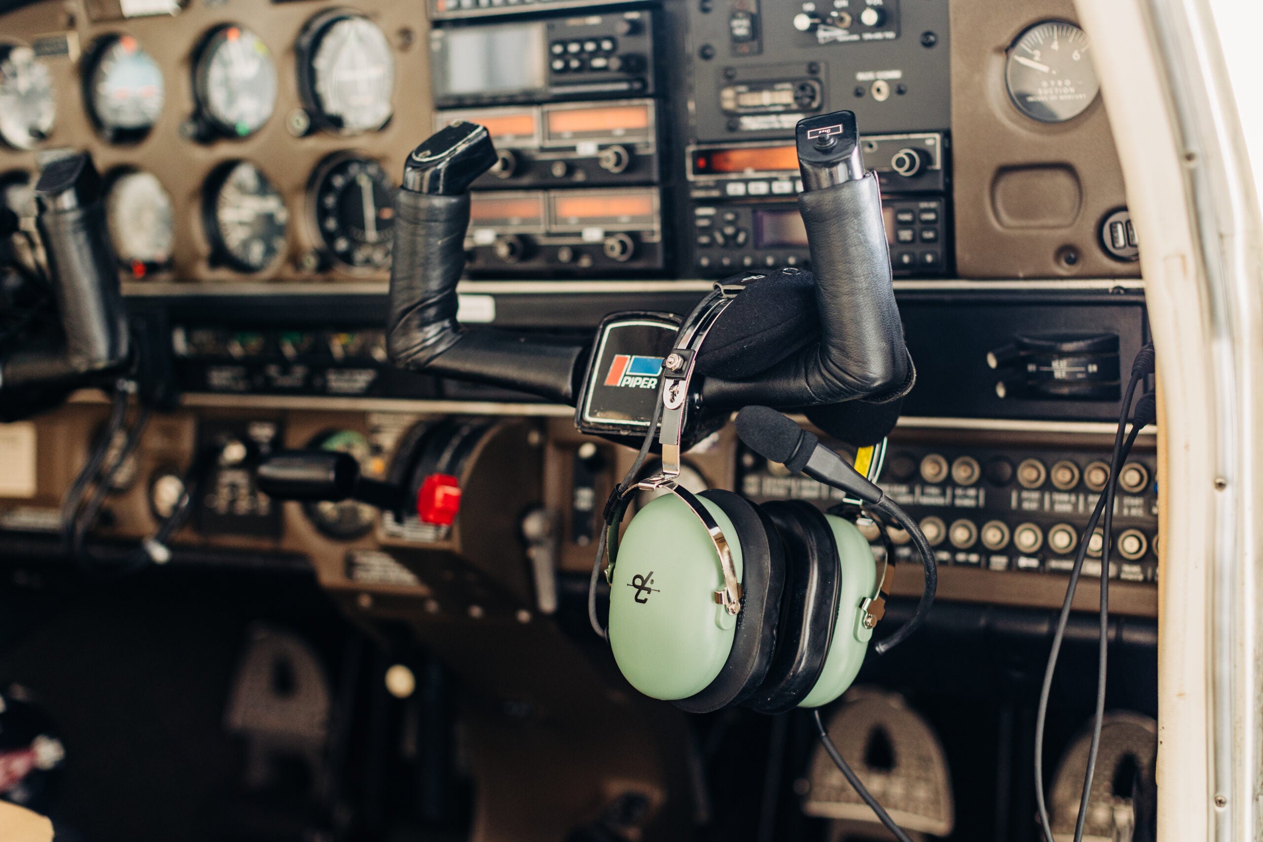 David Clark headset inside a cockpit