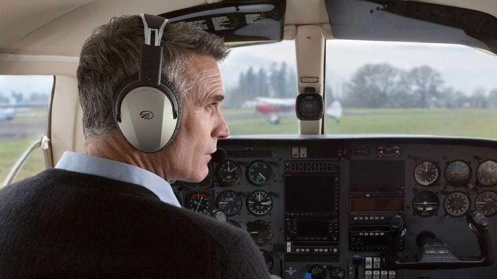 Pilot wearing headset